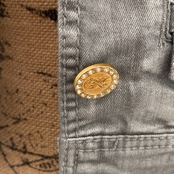 Kenneth Jay Lane Light Gray Denim Jacket with Gold Accents - Picture 2 of 7